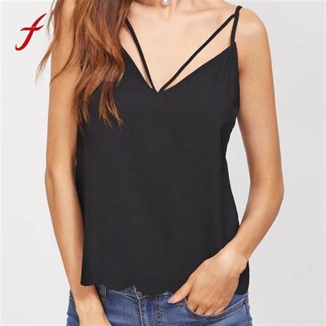 Aliexpress Com Buy FEITONG Black Strappy Tops Sexy Black Fluffy Tank Top Women Summer Cropped