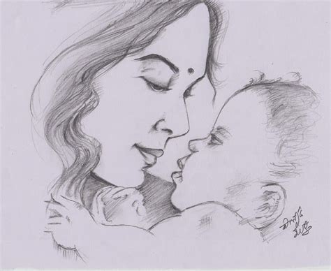 Sketch Of Mother And Baby At Explore Collection Of
