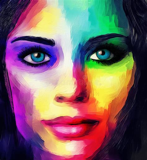 Vibrant Abstract Painting Of A Woman S Face In The Style Of Mike
