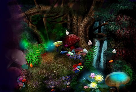 3d Nature Phantasmagoria Butterfly Leaves Forest Magic Flowers