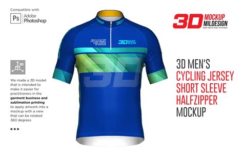 3D Men's Cycling Jersey Half-zip SS | Creative Photoshop Templates