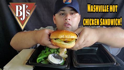Bjs Brewhouse Mukbang Nashville Hot Chicken Sandwich Youtube