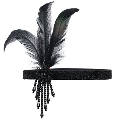 Babeyond 1920s Flapper Headpiece Roaring 20s Great Gatsby Headband Black Feather Headband 1920s