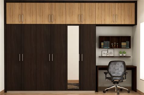Spacious Wardrobe Design With Loft And Desk Livspace