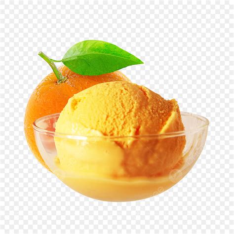 Orange Mango Ice Cream Scoop On Glass Bowl Dessert Orange Mango Png