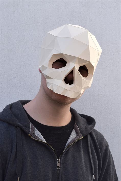 Papercraft Skull Mask Template Model Sculpture Origami Low Poly Head