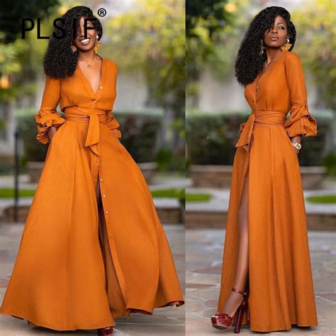 Fashion V Neck Fit And Flare Sexy Long Maxi Dress Full Sleeve Party Club High Split Long Maxi