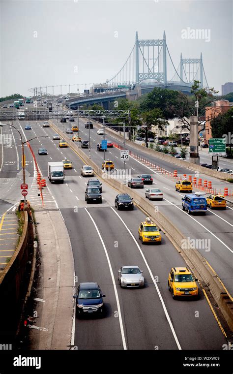 Car Traffic Coming From The Triboro Bridge In New York Connecting