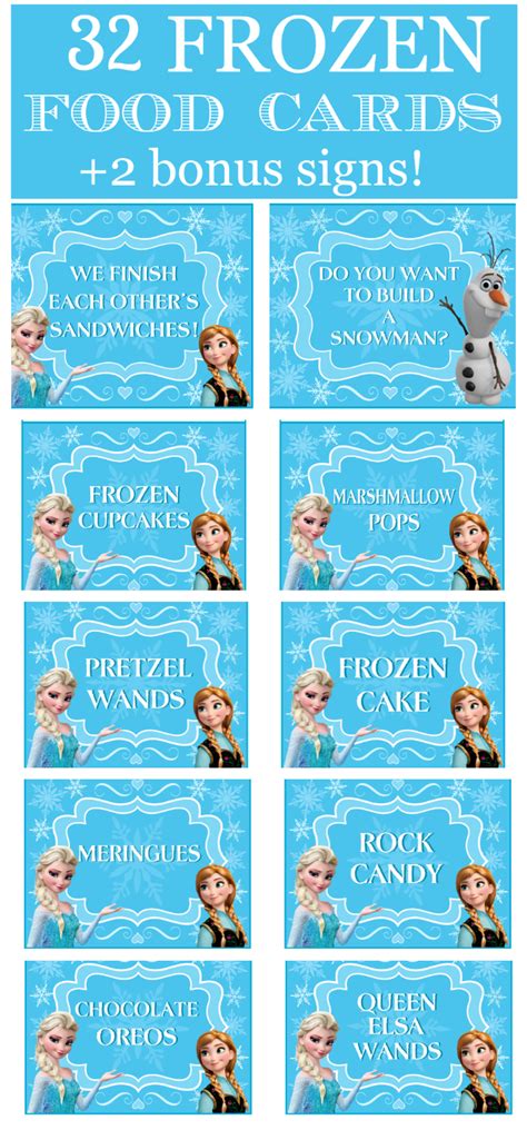 Frozen Party Food Cards And Bonus Signs Printabelle