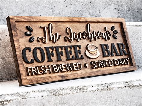 Personalized Coffee Bar Sign For Kitchen Carved Wood Sign Custom Coffee