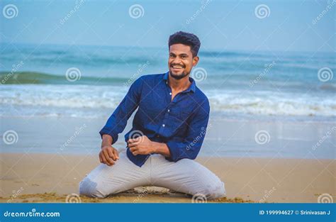 Indian Men Model Posing And Smiling On Beach Sea View Background