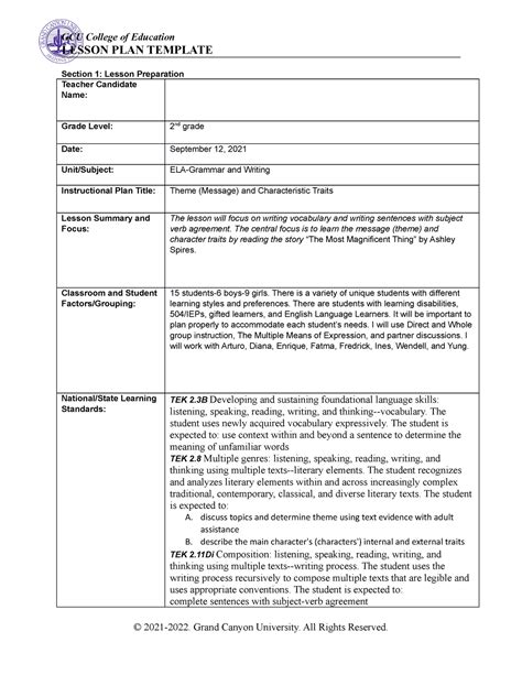 Grammar And Writing Instruction Lesson Plan Lesson Plan Template