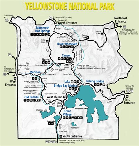 Yellowstone Park Map Of Attractions Yellowstone Park Map To Plan Your