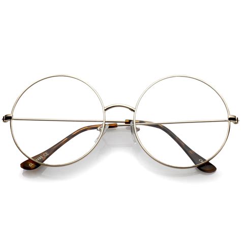Classic Oversize Slim Metal Frame Clear Flat Lens Round Eyeglasses 56mm Frame Clear Oversized