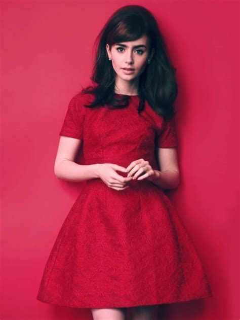 Hd Wallpaper Lily Collins Women Upscaled Actress Red Dress Brunette Lily Collins Style