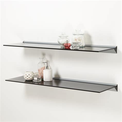 Hartleys Pair 2x 100cm Black Floating Glass Wall Shelves Storage Display Shelf 5051990988958 Ebay