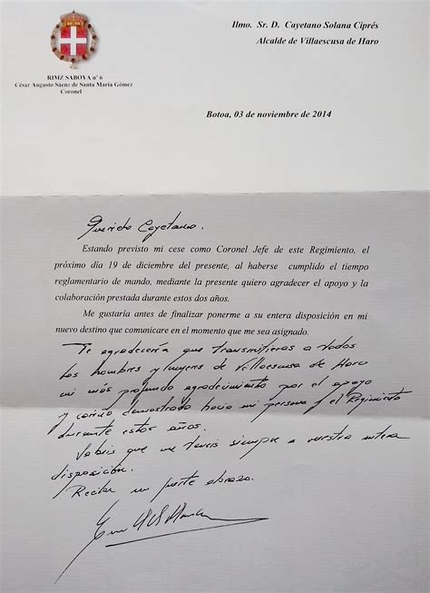 Carta Del Coronel Villaescusa De Haro