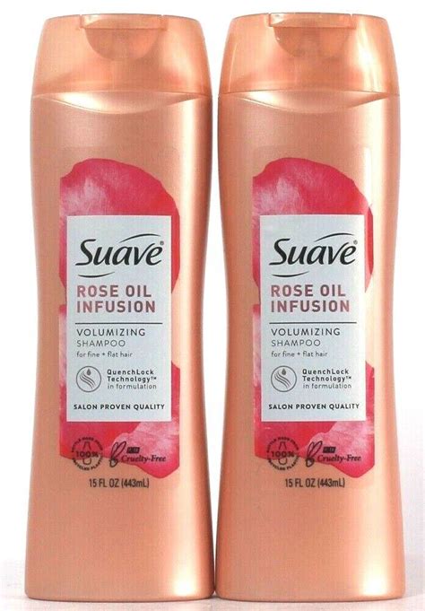 2 Bottles Suave 15 Oz Rose Oil Infusion Volumizing Shampoo For Fine