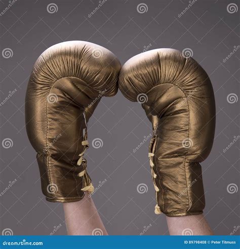 Golden Boxing Gloves Stock Photo Image Of Together Equipment 89798408
