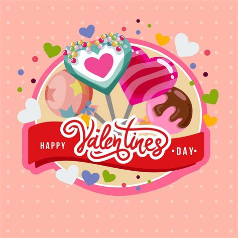 Happy Valentine Day Lollipop Card 1937190 Vector Art At Vecteezy