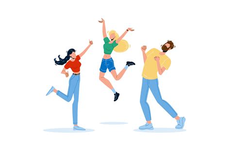 Happy People Jumping Enthusiasm Emotion Vector Illustration By Sevector