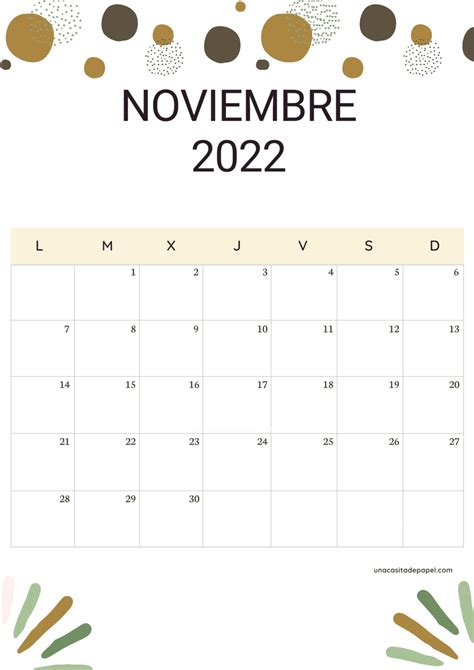 Calendario Noviembre 2022 Para Imprimir Gratis ️ Una Casita De Papel
