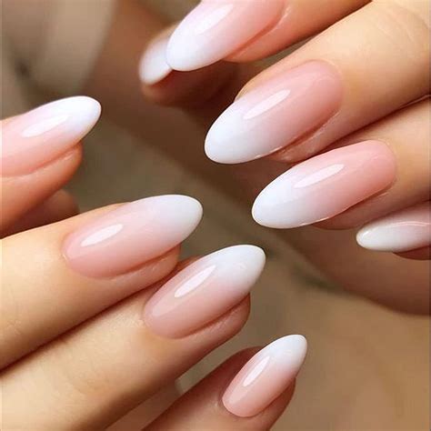 Press On Nails Short Almond Shape With Designs Glossy Nude White French