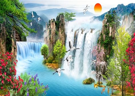 Buy Laeacco Picturesque Sunset Waterfall River Scenic 12x8ft Vinyl