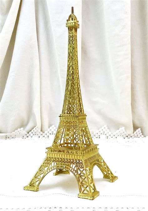 Vintage French Gold Tone Metal Eiffel Tower Ornament Retro Parisian