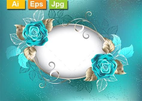 Oval Banner With Turquoise Roses Turquoise Floral Border Design