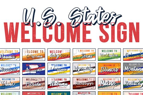 50 Us States Welcome Plates Graphic Objects ~ Creative Market