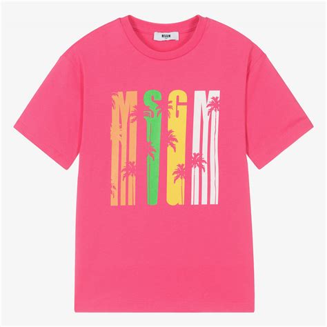 Msgm Teen Girls Pink Cotton Palm Tree T Shirt Childrensalon