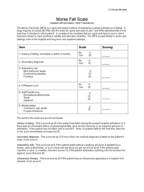 Morse Fall Scale Pdf Preventive Healthcare Nursing