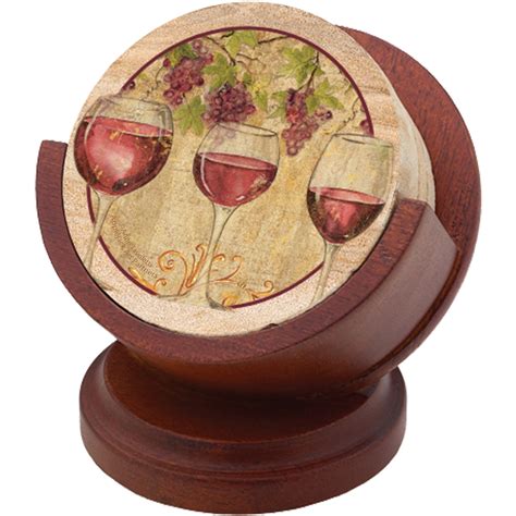 Thirstystone Ambiance Wood Holder for Round Drink Coasters, Cherry Wood Color, Holds 4 Coasters 