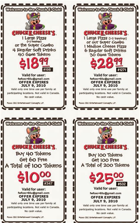 Free Printable Chuck E Cheese Coupons
