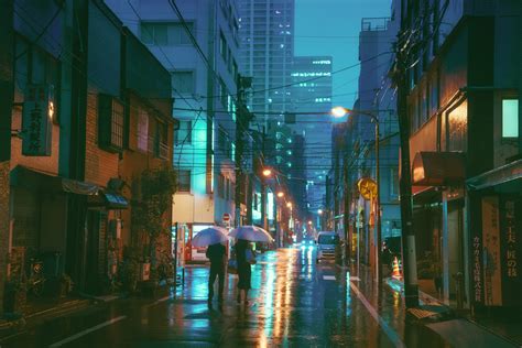 Hintergrundbilder Japan Neon Nacht Gebäude Regen Regenschirm Lichter Der Stadt