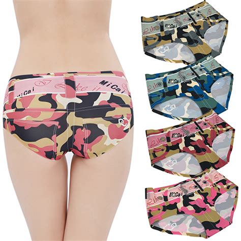 Womens Sexy Low Waist Seamless Camouflage Belt Print Underwear Panties