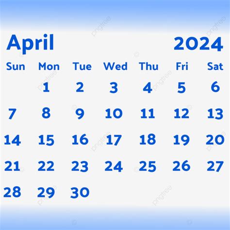 Calendário 2024 Abril Azul Vetor Png Calendário 2024 Calendário