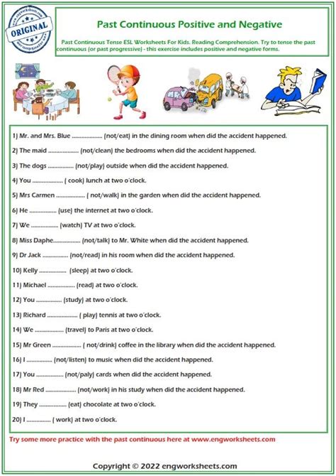 An English Worksheet With The Words Past Continuous And Negative