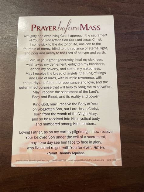 Prayer Before Massthanksgiving After Mass Prayer Card 4 X 6 Etsy