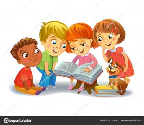 Niño Leyendo Libro Animado Ilustración De Dibujos Animados Niños