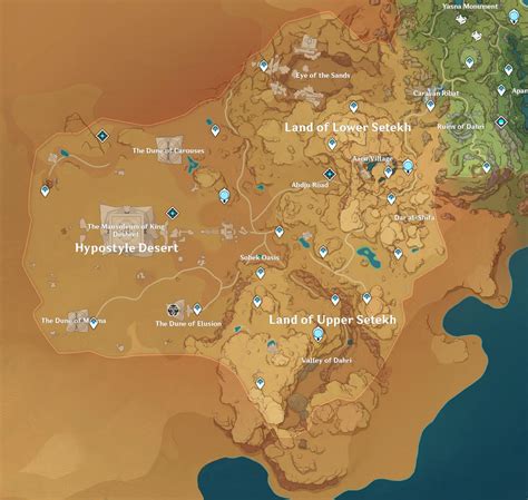 Показана карта пустыни в Genshin Impact и возможная арена для битвы со