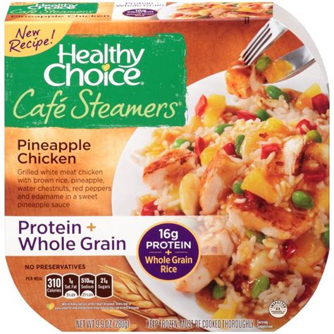 Place a pineapple piece next to a chicken piece on the skewers. Healthy Choice Cafe Steamers Asian Pineapple Chicken (9.9 ...