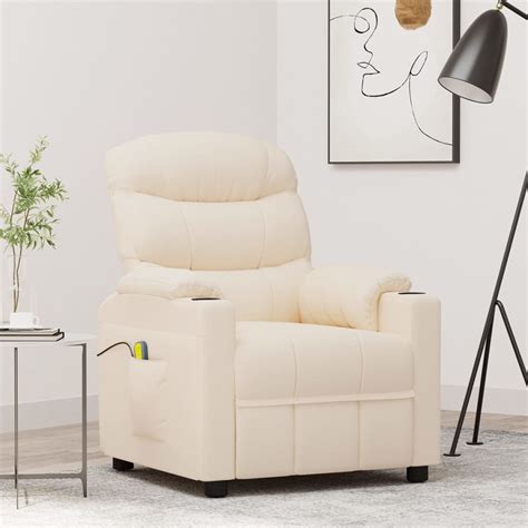 Vidaxl Massage Chair Cream Fabric Wood Factory Furniture