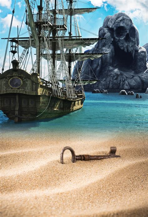 Huayi Pirate Ship Sandy Beach Backdrop Vinyl Photography