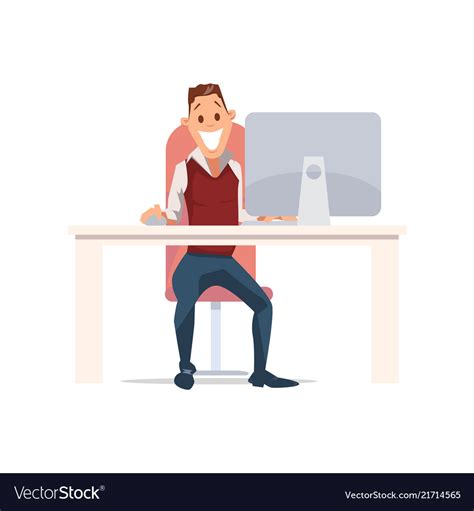 Happy Man Work In Office Royalty Free Vector Image