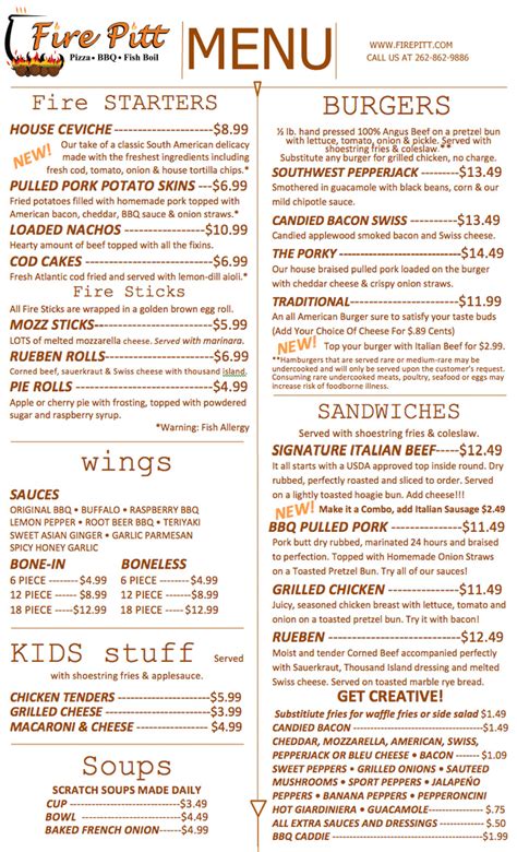 Friday nights are usually crowded but not this night.were sat fast and had time to review the menu! Fire Pitt Restaurant - Fire Pitt's Mouth-Watering Menu