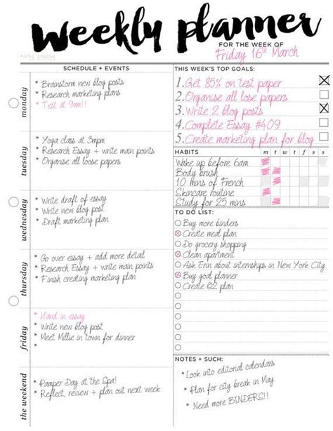 Weekly Planner Printable Planne Pages Weekly Organizer A4 Weekly