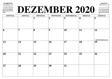 Kalender januar 2021 als kostenlose vorlagen für pdf zum download und ausdrucken. KALENDER DEZEMBER 2020 : DEZEMBER 2020 KALENDER ZUM ...