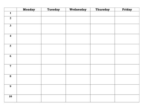 Free Blank Calendar Template 5 Day Week Template 5 Day Weekly Planner